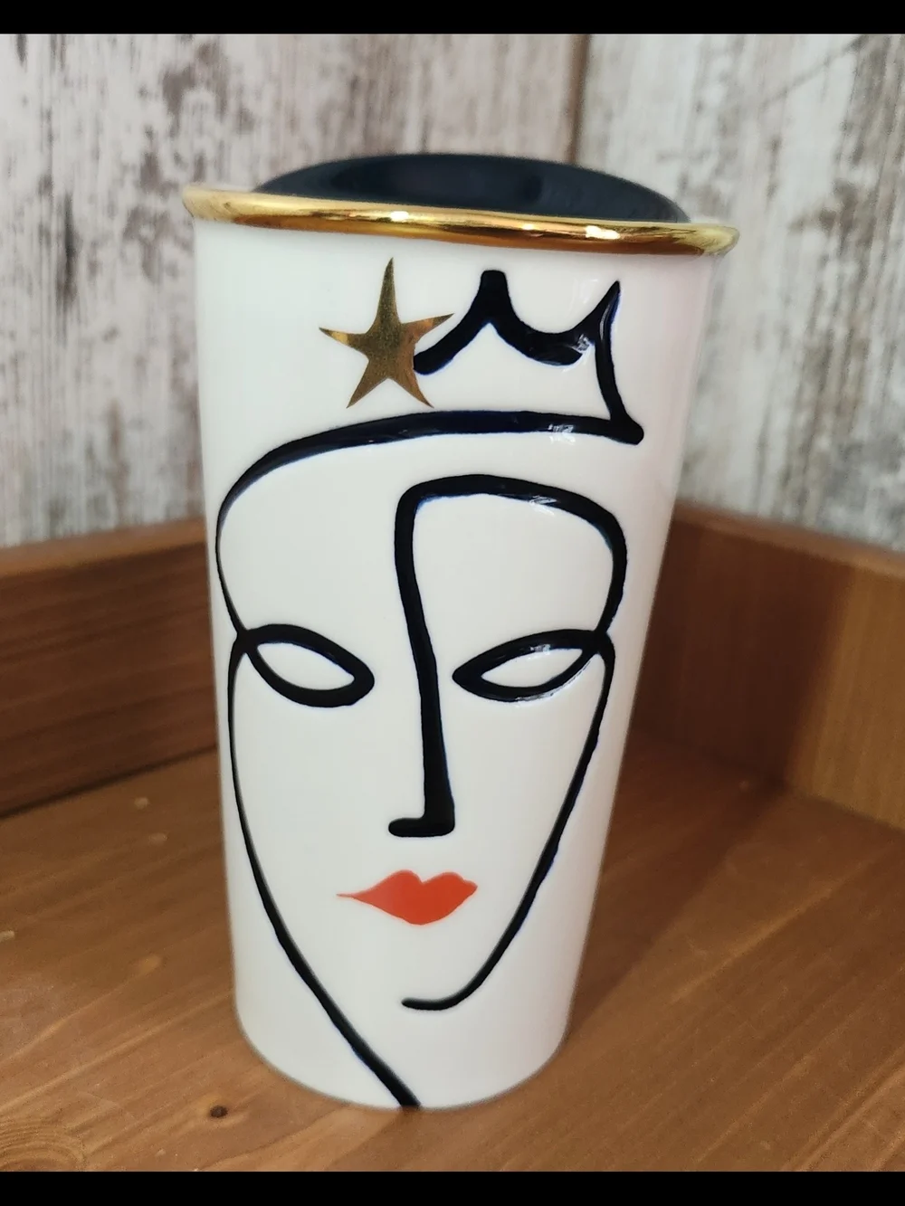 2015 Starbucks Anniversary Crown Siren Tumbler Mug Picasso-Inspired Gold Trim